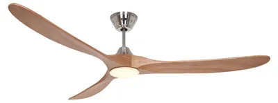Zdjęcie produktu dla Energooszczędny wentylator sufitowy z oświetleniem LED i pilotem Eco Genuino-L chrom szczotkowany / średni dąb 180 cm