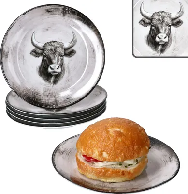 Zdjęcie produktu dla Toro 6x talerz na ciasto talerz deserowy porcelana 6 osób krowa krowa różowe alpejskie pastwisko