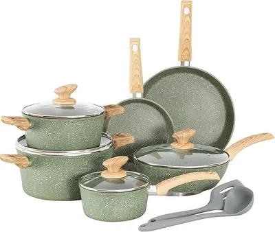 Image de Ensemble de 12 pièces de casseroles et poêles avec revêtement antiadhésif, compatible avec les plaques à induction et au gaz