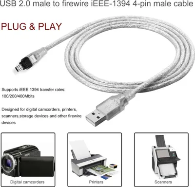 Produktbild von USB 2.0 Stecker auf 4 Polig IEEE 1394 Stecker Firewire Sync Kabel Adapter 1,5M