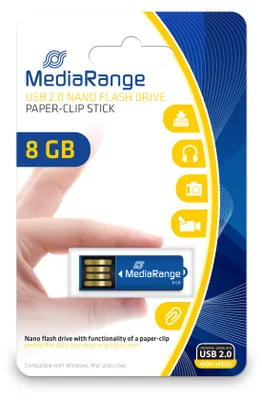 Produktbild von MediaRange MR975, 8 GB, USB Typ-A, 2.0, 14 MB/s, Ohne Deckel, Blau