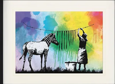 Produktbild von Banksy Gerahmtes Bild Mit Edlem Passepartout | Wand-Bilder | Im Bilderrahmen - Zebra Streifen Waschtag (60 x 80 cm)