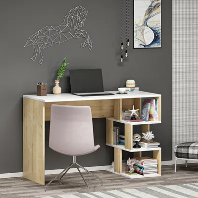 Produktbild von Skye Decor, Dardanos - White, Sapphire Oak, Schreibtische, Weiß, 110 x 73,8 x 50 cm