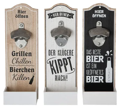 Image de GILDE Flaschenöffner, Spruch, MDF, Metall, naturfarben, schwarz, weiß, , 3 Stück wie abgebildet, L. 6 cm, B. 10 cm, H. 30 cm 41228