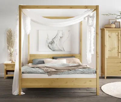 Produktbild von Himmelbett verschieden Breiten 'Jana' Kiefer massiv laugenfarbig 200x200cm