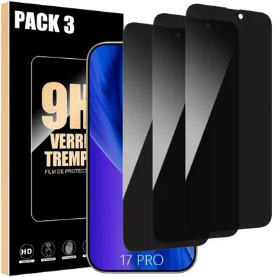 Image de 3 Verres Trempés Anti-Espion pour iPhone 17 Pro - Protection Antichoc Anti-Rayures 9H