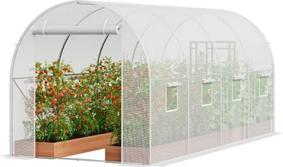 Image de Serre tunnel accessible 14,6 x 6,36 x 6,3 pieds Cadre galvanisé Couverture en PE Blanc