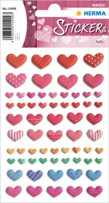 Zdjęcie produktu dla Herma naklejki MAGIC Love Happy kolorowe serca Transpuffy 1 arkusz