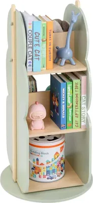 Produktbild von Kinder-Bücherregal - Drehbares Regal - 3 Ebenen - 5 Offene Fächer - Holz - 360° Drehbar - Grün