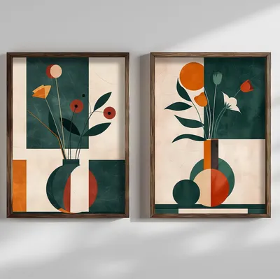 Produktbild von Wallity, HUM103, Dekorativ gerahmtes MDF-Gemälde (2 Stück), 100 % MDF, Mehrfarbig, 50 x 70 x 3,5 cm