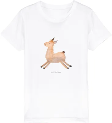 Produktbild von Mr. & Mrs. Panda Kleinkinder T-Shirt Lama Springen 5-6 Jahre (110/116) - Weiß - Geschenk, Kinder-T-Shirt, Start, Kindershirt, Neustart, Kinder Jungen, Guten Morgen, Lamas
