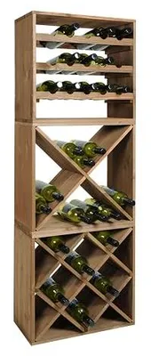 Productafbeelding van Set van 3 wijnrekken, model CUBE 50, module "Standaard", "Ruit" + "X", hout: grenen, kleur: tabak - afmetingen: 50 cm (hoogte) x 50 cm (breedte) x 25 cm (diepte)