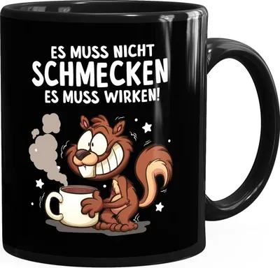 Produktbild von Kaffee-Tasse mit Spruch Kaffee Eichhörnchen Kaffeeliebhaber Bürotasse lustige Kaffeebecher MoonWorks® schwarz standard