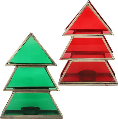 Productafbeelding van Set van 2 theelichthouders voor de kerstboom, 17 cm, groen en rood, van glas, als decoratie