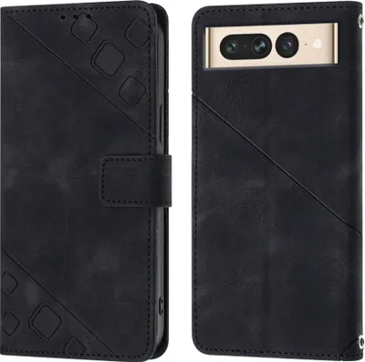 Produktbild von Hülle für Google Pixel 7 Pro Prägung Flip Leder Brieftasche Schutzhülle mit Ständer Schwarz