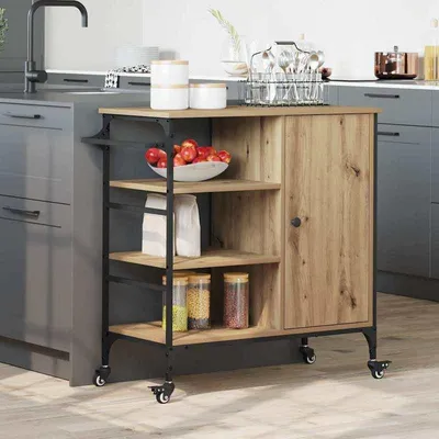 Obrázek produktu pro Kuchyňský vozík – barva dubového dřeva – s kolečky – rozměry 87,5 x 38,5 x 84,5 cm