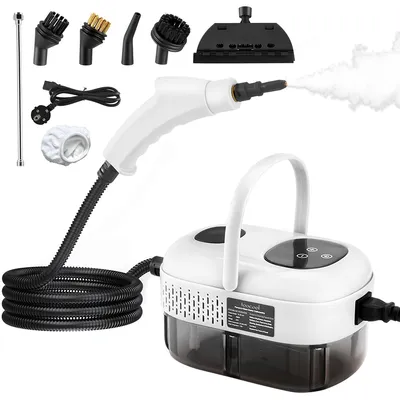 Produktbild von Dampfreiniger,2500W mit 9 Zubehörteilen, 1100ml, für Fett- und Schmutzentfernung, 3 Bürstenköpfe, für Küche, Bad Auto,Weiß