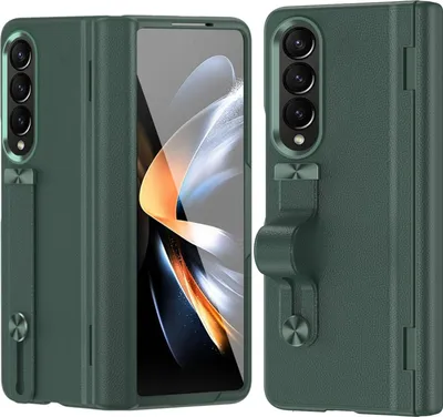 Image de Etui de protection pour Samsung Galaxy Z Fold 3 5G enPolyuréthanedur avec protection de la charnière, protection de l'écran, avec sangle et support vert
