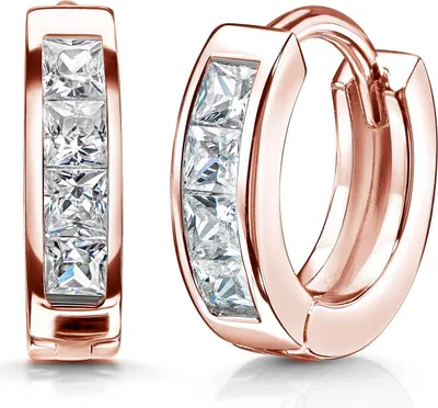 Produktbild von MATERIA by Matthias Wagner Damen Rosegold Klapp-Creolen 925 Sterling Silber vergoldet mit Zirkonia 15mm SO-453-Rose