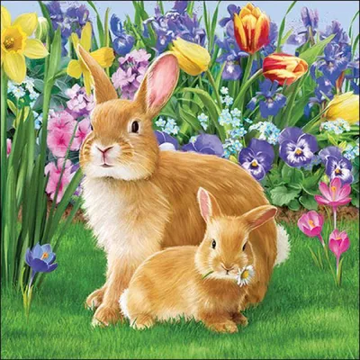 Produktbild von RP 20 Servietten Mother Bunny - Hasen an Blumenfeld 33x33cm