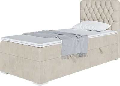 Produktbild von MEBLINI Boxspringbett mit Bettkasten - Gepolstert Einzelbett mit Matratze und Topper - Polsterbett mit Stauraum - Bett mit Kopfteil - Stauraumbett - DALIA - 90x200 Links  - H4/Creme Samt