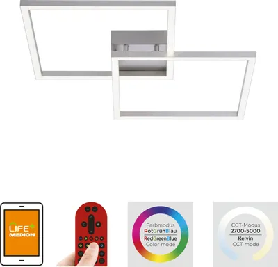 Produktbild von JUST LIGHT LED Deckenlampe LOLAsmart - MAXI Steuerbar über Tuya, RGB- Farbwechselfunktion, CCT silber Wohnbereich, z.B. Wohnzimmer, Schlafzimmer, Esszimmer, Flur, Büro und Arbeitszimmer