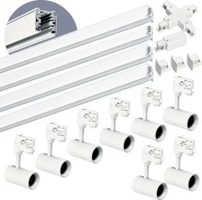 Produktbild von 3-Phasen-Schienen-Set NEXTRACK - Schienensystem Komplett-Set mit 4x GU10 Spots und 1m+1m+1m+1m Schiene + Schalter X WEISS