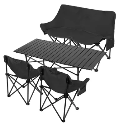 Produktbild von 4-teiliges Klapptisch- und Stuhlset bestehend aus 1 Sofa, 2 Stühlen und 1 Tisch. Tragbares, leichtes und zusammenklappbares Tisch- und Stuhlset, robuste Gartenmöbel mit Tisch für Outdoor-Aktivitäten wie Camping, Wandern und Reisen.