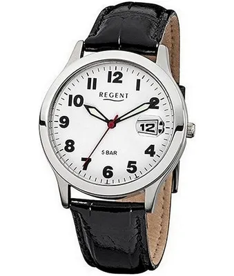 Image de Regent hommes bracelet en cuir noir F-788 montre à quartz URF788