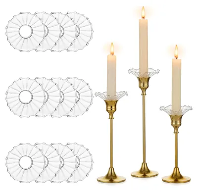 Produktbild von Tropfenfänger für Kerzen aus Glas: 12er Set Kerzenschutz für Stabkerzen