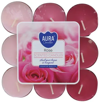 Produktbild von AURA CANDLES Teelichter Duft 18er Rose in Blockpackung