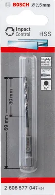 Obrázok produktu pre BOSCH Vrták do kovu HSS IMPACT 2,5MM 2608577047