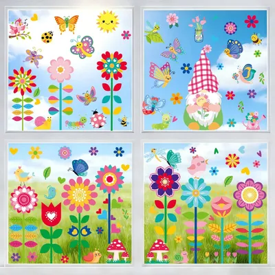 Imagen del producto de Calcomanías para ventanas, tema primavera, 112 unidades, autoadhesivas, para habitaciones infantiles