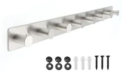 Immagine prodotto di Ibenzoa® Barra appendiabiti in acciaio inossidabile – 8 ganci, 48 x 4 cm, resistente alla ruggine e ai graffi, ideale per bagno, cucina, ingresso e camera da letto