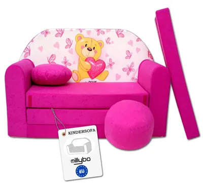 Produktbild von MILLYBO Kindersofa 3in1 – Spielsofa & Schlafsofa für Kinder Rosa - H3
