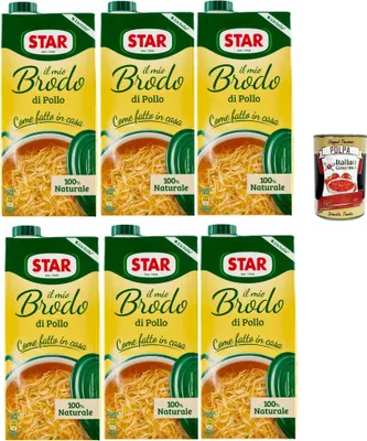 Produktbild von STAR Il Mio Brodo di Pollo Hühnerbrühe 100% natürlich, wie hausgemacht, ideal für Suppen, Risotto & Saucen, 6x1L Vorratspackung + Italian Gourmet polpa
