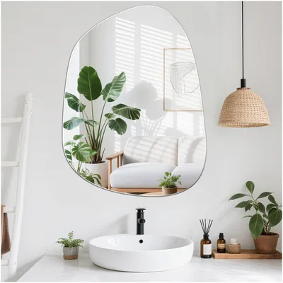 Image de Miroir mural asymétrique, 60 x 45 cm, sans cadre, en verre HD, idéal pour la salle de bain, le salon ou le couloir
