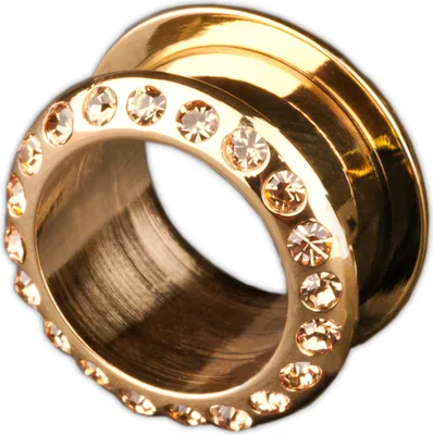 Produktbild von viva-adorno 1 Stück 14mm Flesh Tunnel Schraubverschluss Gewinde Chirurgenstahl Kristall Zirkonia Größe 4 - 14mm Z36, gold