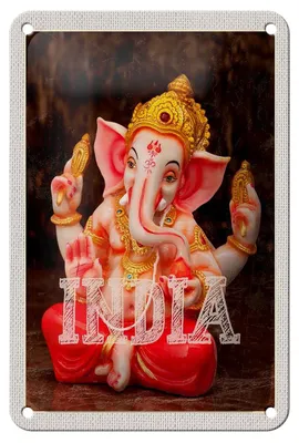 Produktbild von Blechschild Reise 12x18cm Indien Skulptur Ganesha Gott Hindu Schild
