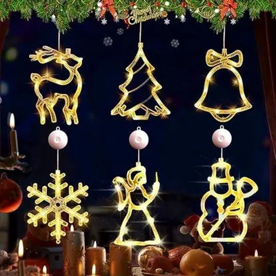 Produktbild von LED-Fensterdekoration, Weihnachtsbeleuchtung, 6 Stück, LED-Fensterleuchten, mit Saugnäpfen, Weihnachtsbeleuchtung, hängende Fensterleuchten, Vorhangleuchten, batteriebetrieben, zur Fensterdekoration.