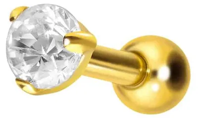 Produktbild von Ohrpiercing Titan Ohrpiercing mit Innengewinde EINGEFASSTER KRISTALL Gold Stablänge: 6mm | Kristallgröße: 3mm