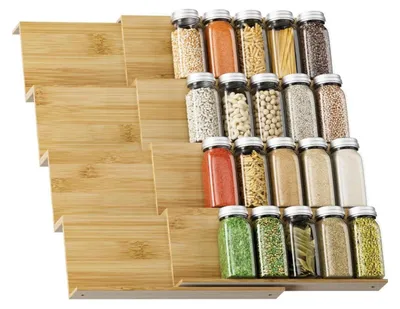 Produktbild von Exabang 8er-Set Gewürzregal Schublade 30-60cm Ausziehbar Natur