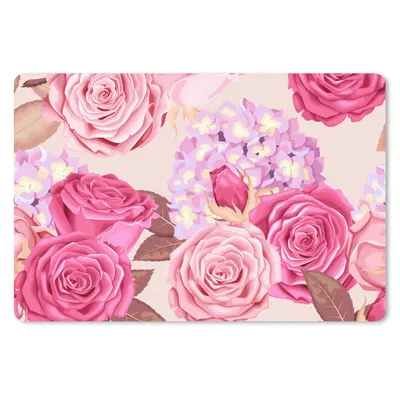 Produktbild von MuchoWow® Schreibtischunterlage Rosen - Hortensien - Blumen - Rosa 60x40 cm - XXL Mauspad - Großes Mauspad