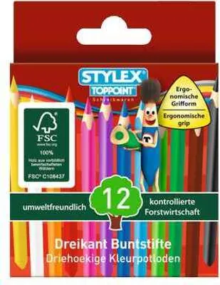 Obrázek produktu pro Stylex 26002, Černá, Modrá, Hnědá, Zelená, Světle modrá, Světle zelená, Oranžová, Červená, Bílá, Žlutá, 12 kusů
