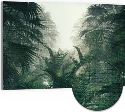 Produktbild von DEQORI Hybrid Leinwand Bild 90x60 cm 'Nebelwaldgeheimnis' Wandbild Glas flach modern