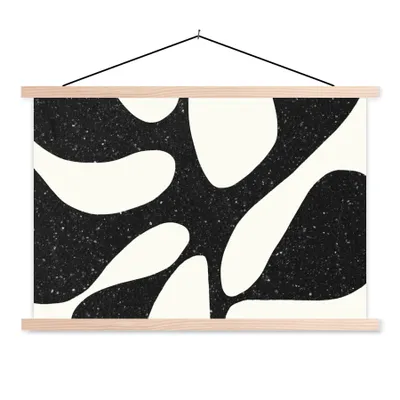 Produktbild von MuchoWow® Textilposter Pflanze - Schwarz - Minimalismus 120x80 cm mit holzfarbenen Rahmen - Aufhängeset