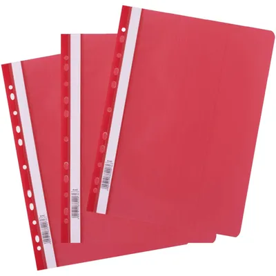 Immagine prodotto di D.RECT 25 pezzi | Raccoglitore a fogli mobili A4 con perforazione in plastica con copertina trasparente | Raccoglitore a fogli mobili in plastica in film PP | perforato - Euro perforazione rosso