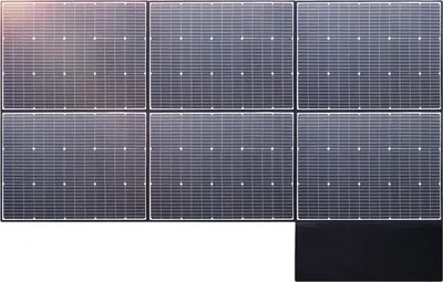 Zdjęcie produktu dla Panel słoneczny, 600 W, wydajność modułu 24%, 83,7 x 71,4 x 0,4 cala, napięcie jałowe 52,8 V, 6 ogniw