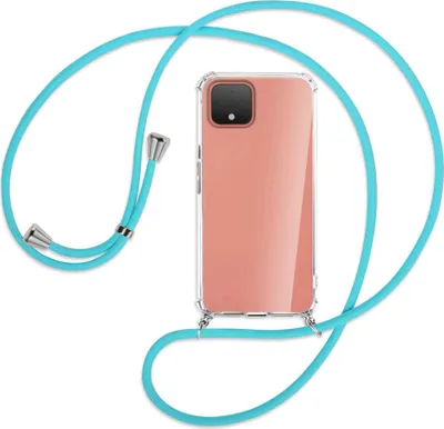 Produktbild von Handykette Backcover-Schutzhülle mit Band (Metall silberfarben) für Google Pixel 4 XL - türkis