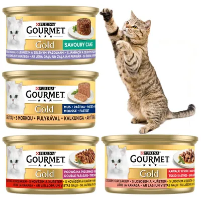 Produktbild von Purina Gourmet Gold Nassfutter Katzen Mix Geschmacksrichtungen Lachs Huhn Rind Pute Kaninchen 12x85g